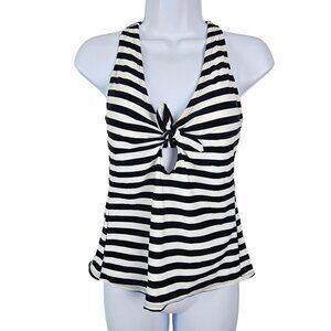 Womens Small 4-6 Striped Racerback Tankini Top With Front Knot Detail Beach Sexy